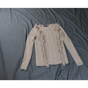 Tess Giberson Sweater Womens Small Beige Cashmere Tassel Pullover